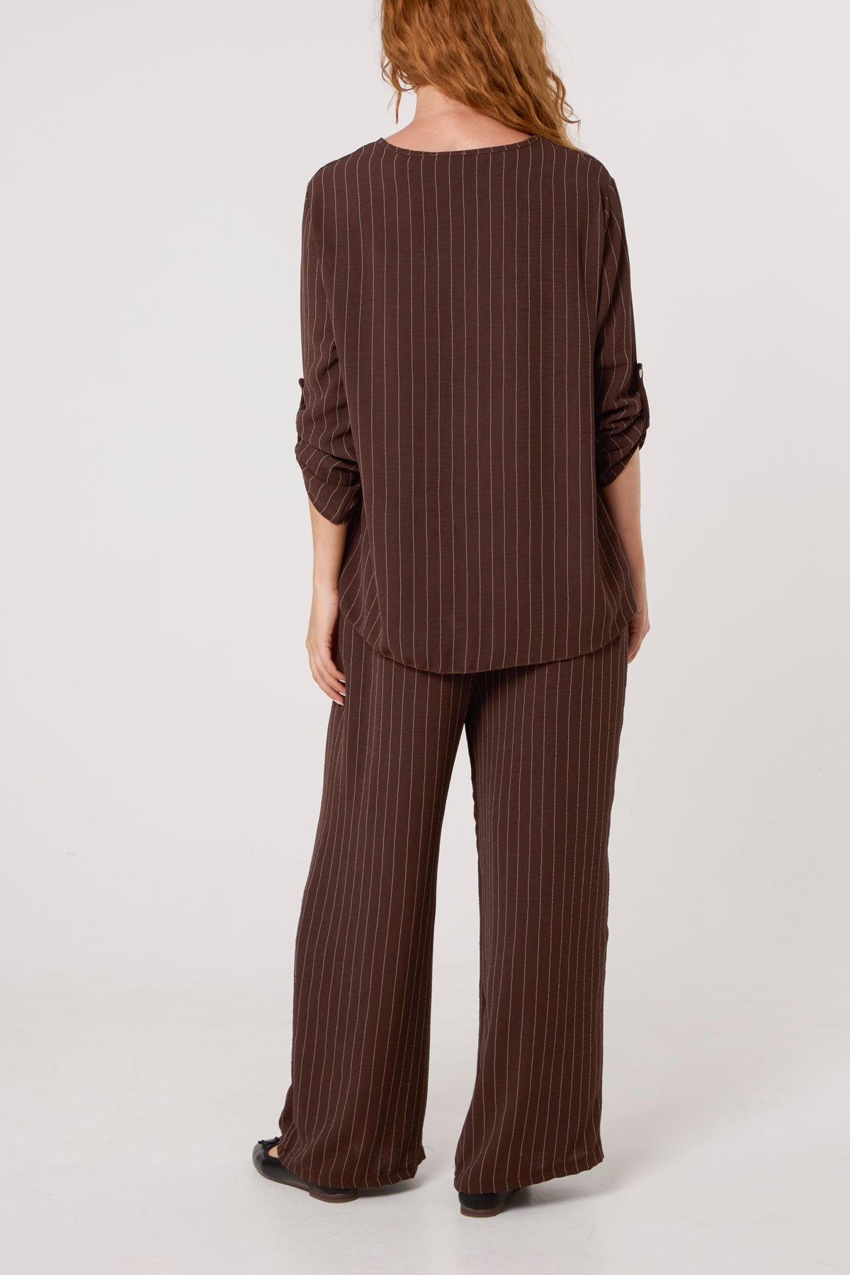 Stripe Round Neck Blouse & Trouser Set