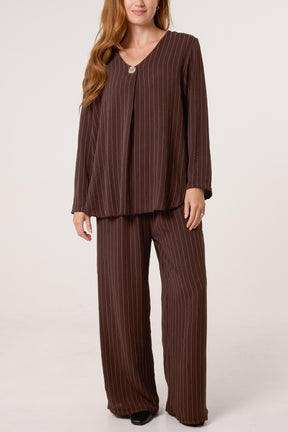 Jersey V-Neck Top & Trousers Set