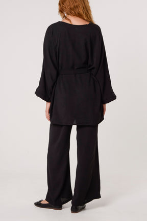 Belted Blouse & Wide Leg Trouser Set