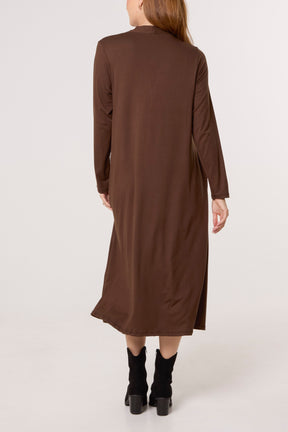 Jersey V-Neck Long Sleeve Midi Dress