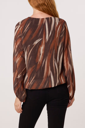 Brushed Print Scoop Neck Blouse