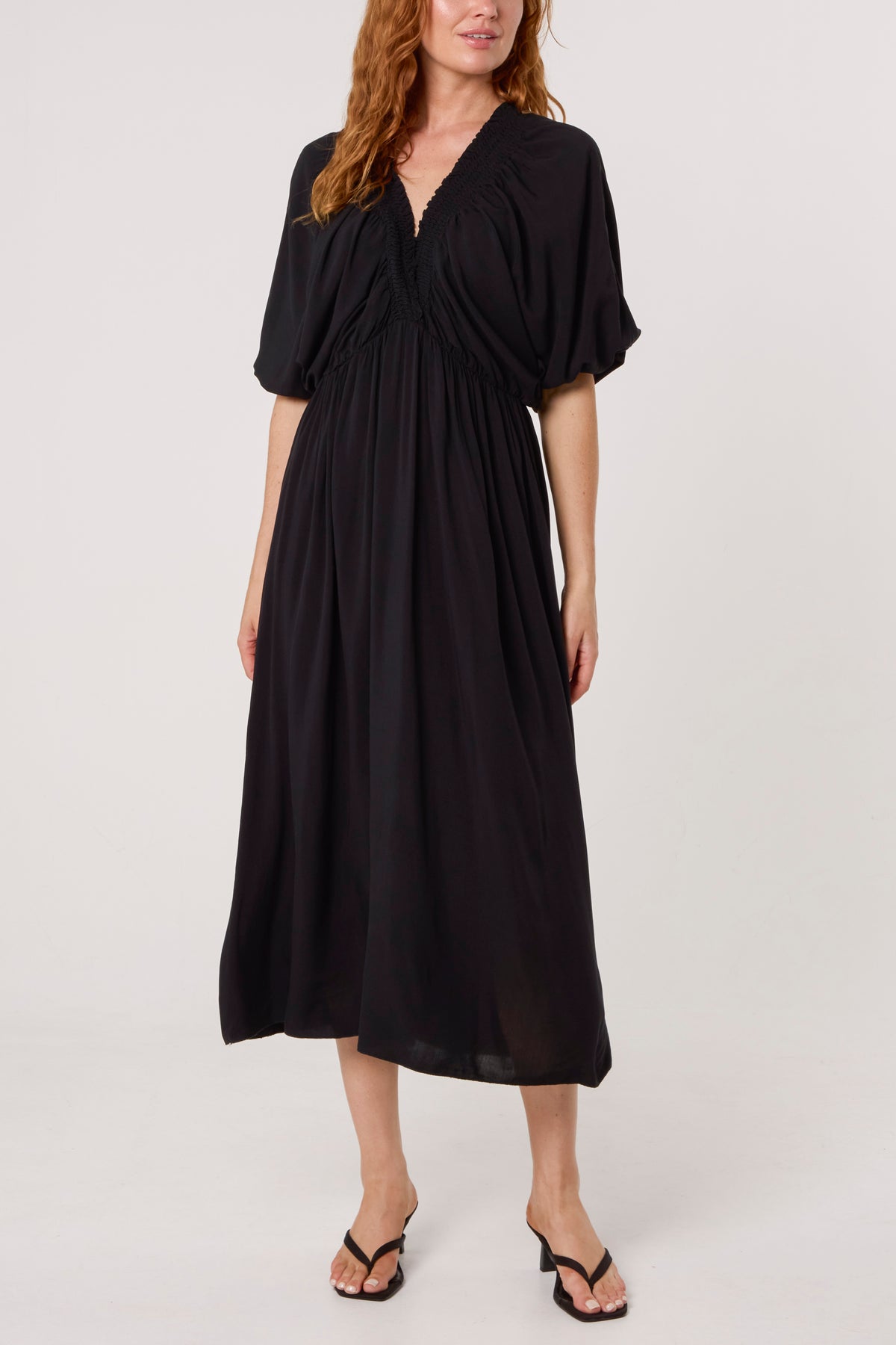 Elasticated Neck Crushed Midi Dress