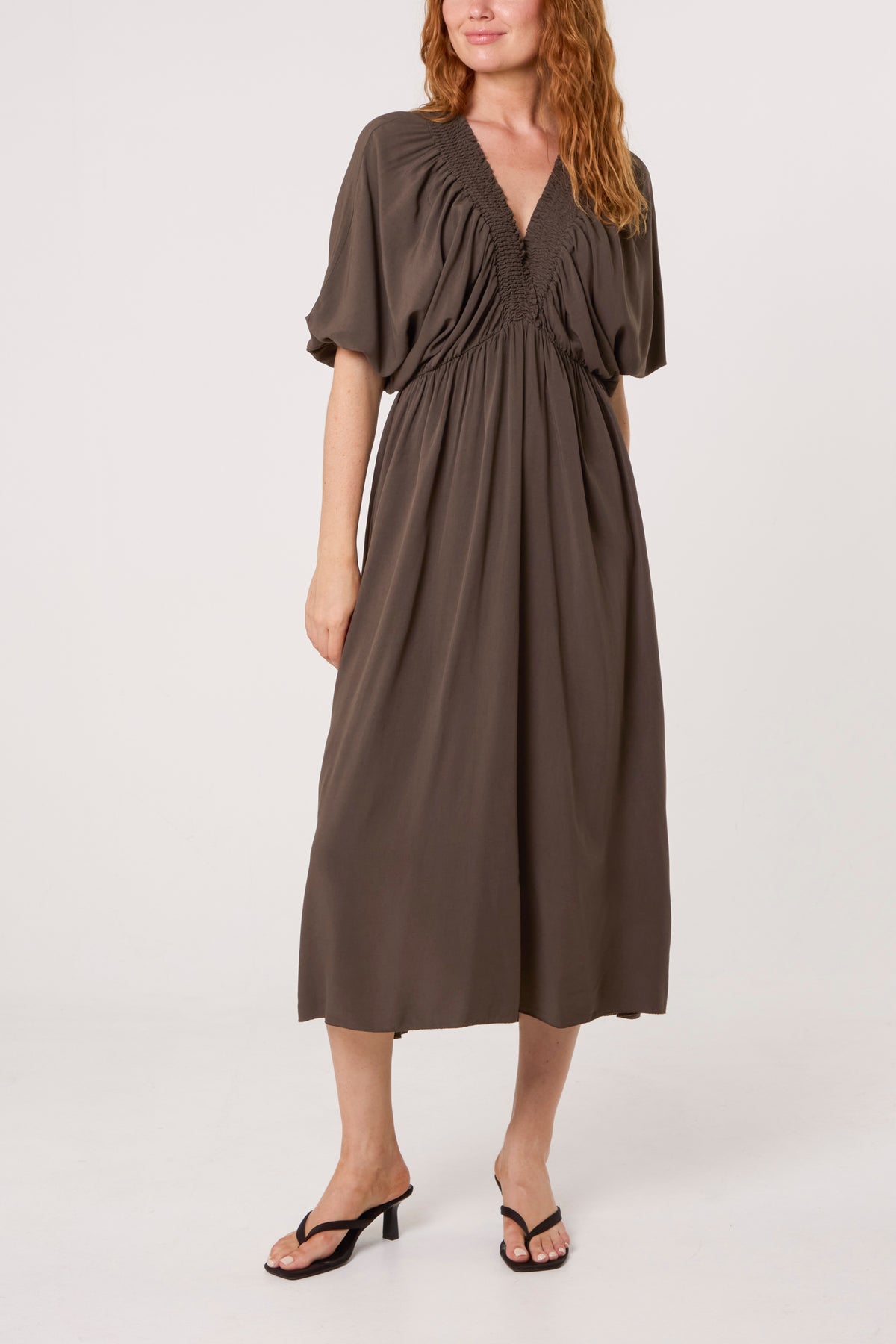 Elasticated Neck Crushed Midi Dress