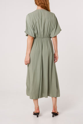 Elasticated Neck Crushed Midi Dress