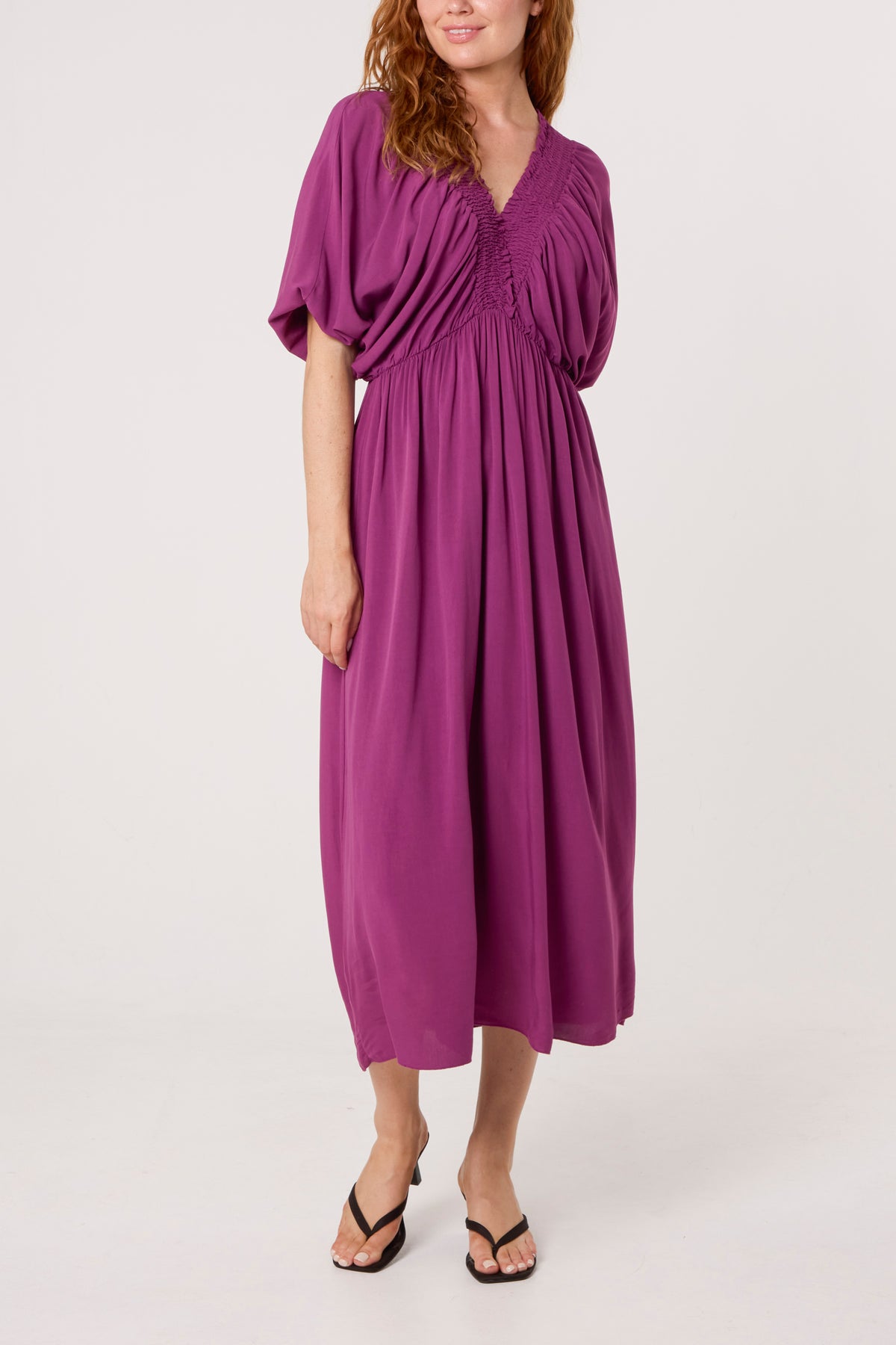 Elasticated Neck Crushed Midi Dress