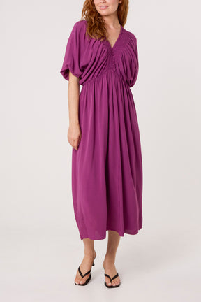Elasticated Neck Crushed Midi Dress