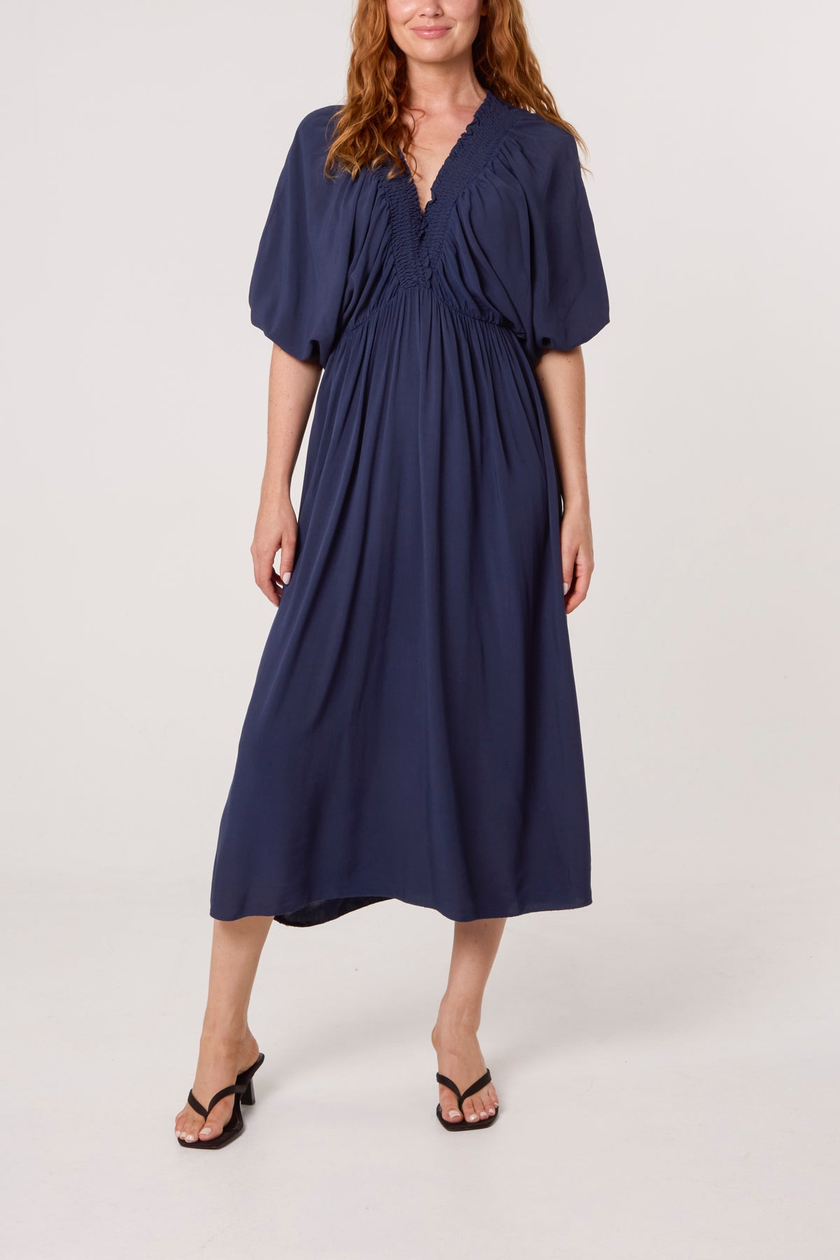 Elasticated Neck Crushed Midi Dress