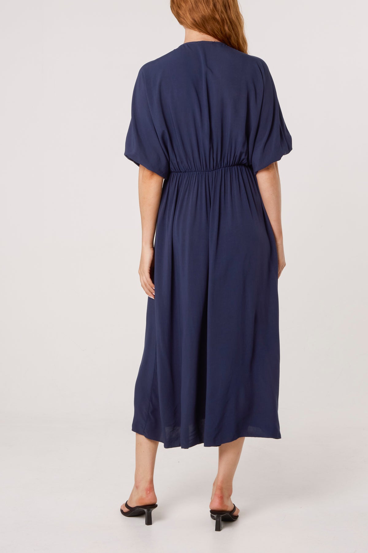Elasticated Neck Crushed Midi Dress