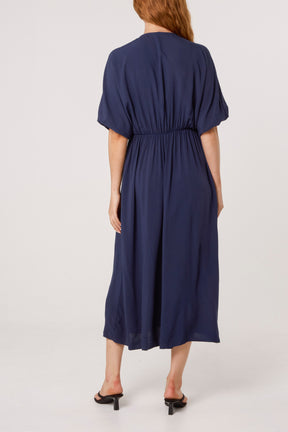 Elasticated Neck Crushed Midi Dress