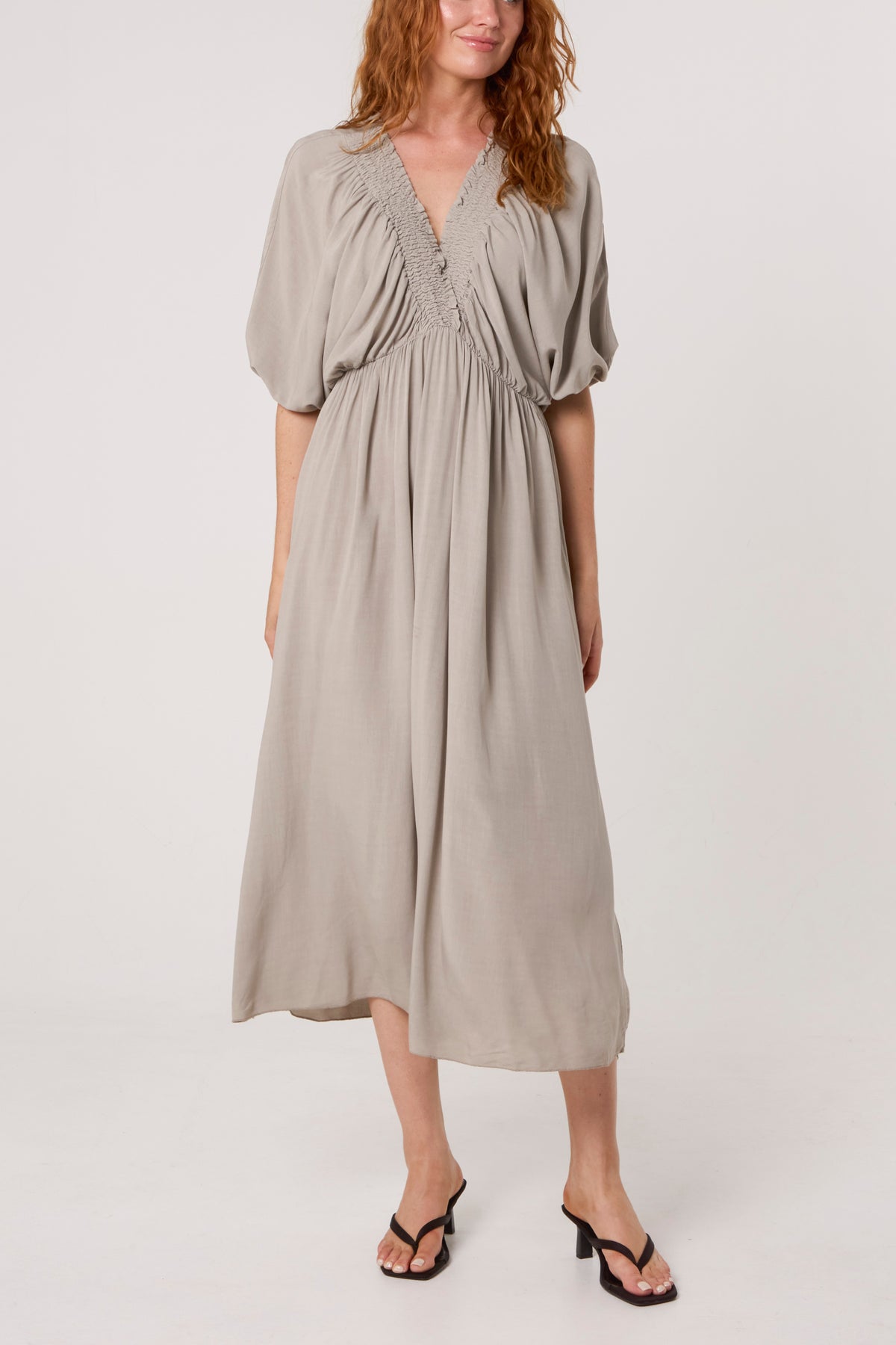 Elasticated Neck Crushed Midi Dress