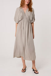 Elasticated Neck Crushed Midi Dress