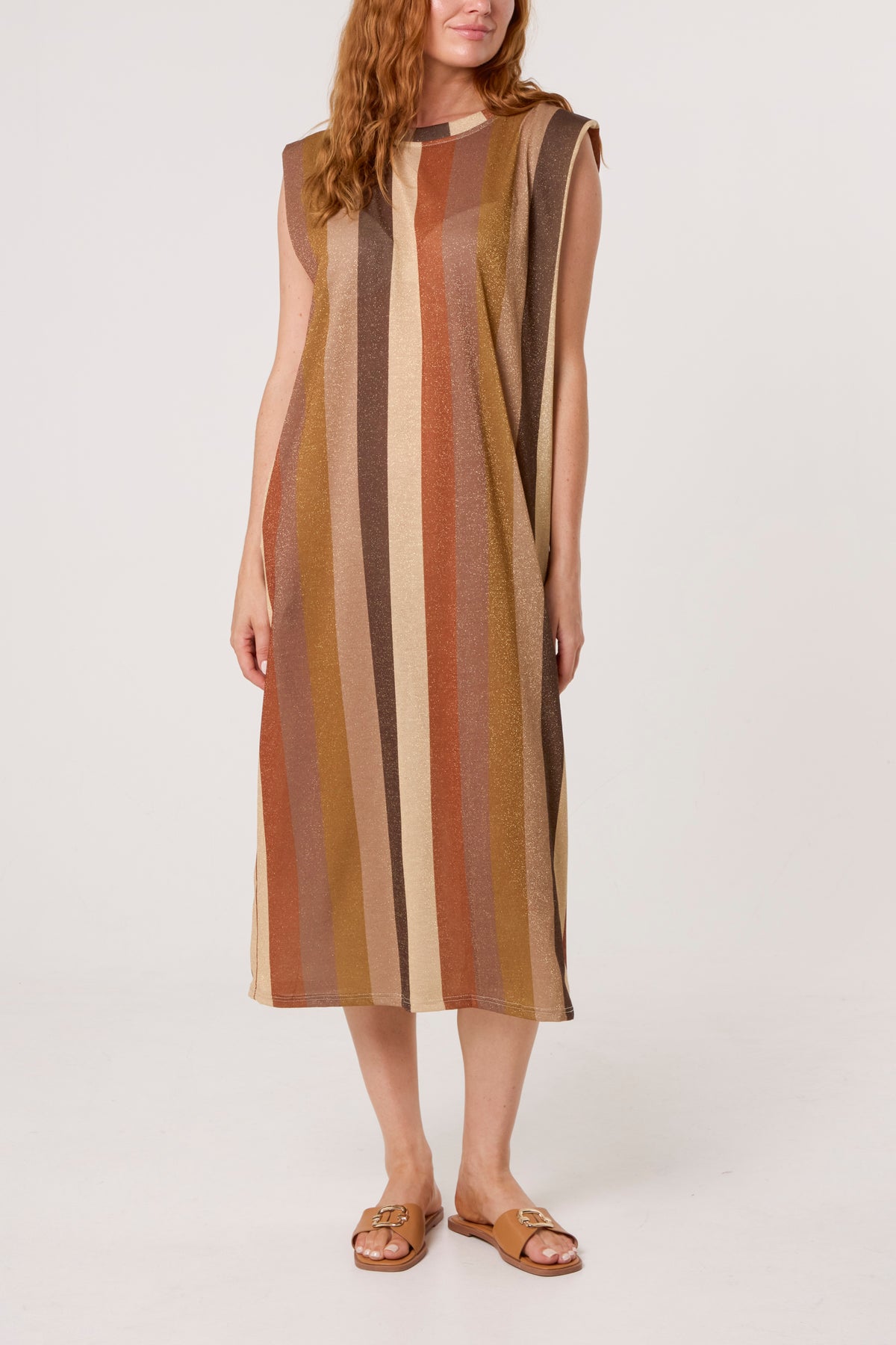 Metallic Knit Multi Stripe Midi Dress