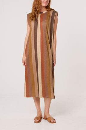 Metallic Knit Multi Stripe Midi Dress