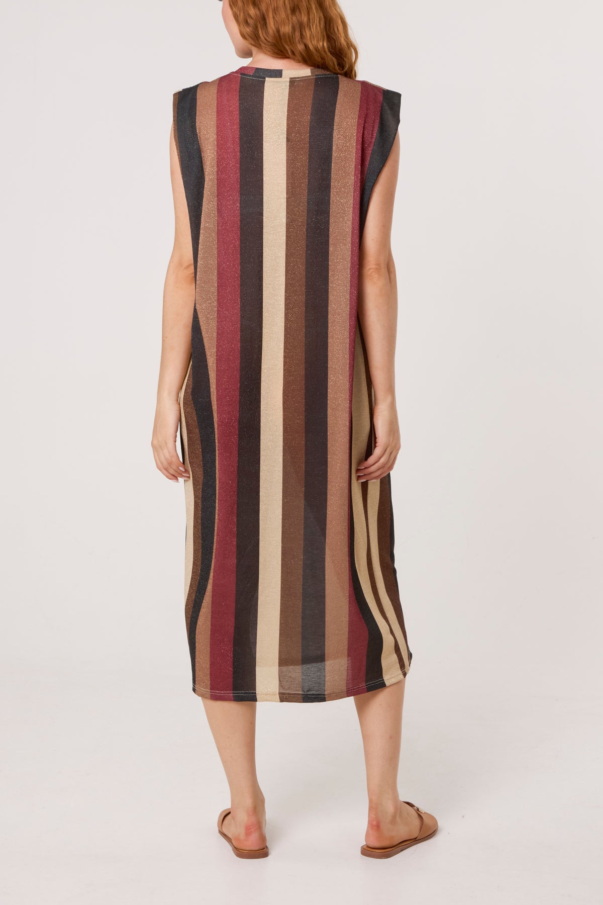 Metallic Knit Multi Stripe Midi Dress