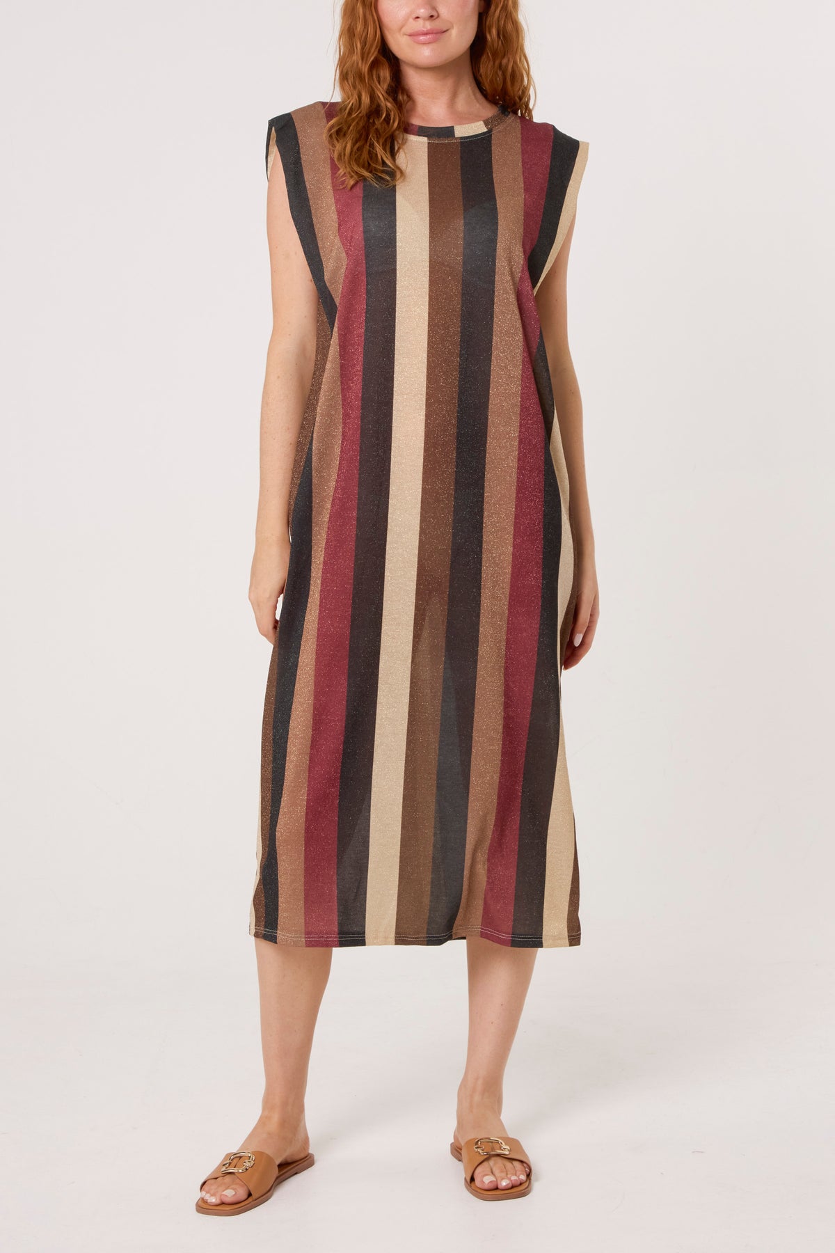 Metallic Knit Multi Stripe Midi Dress
