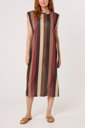 Metallic Knit Multi Stripe Midi Dress