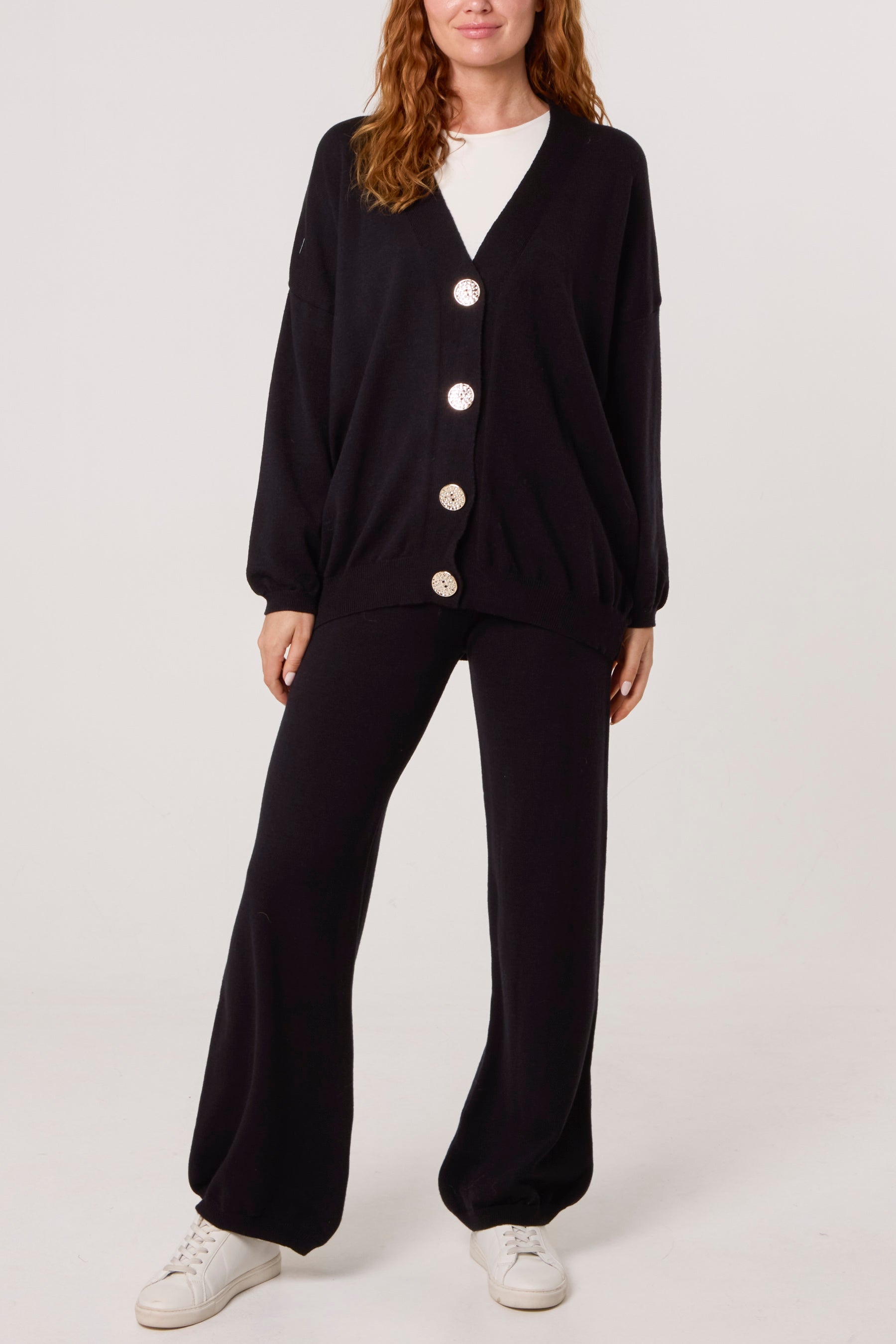 V-neck Cardigan & Trousers Set