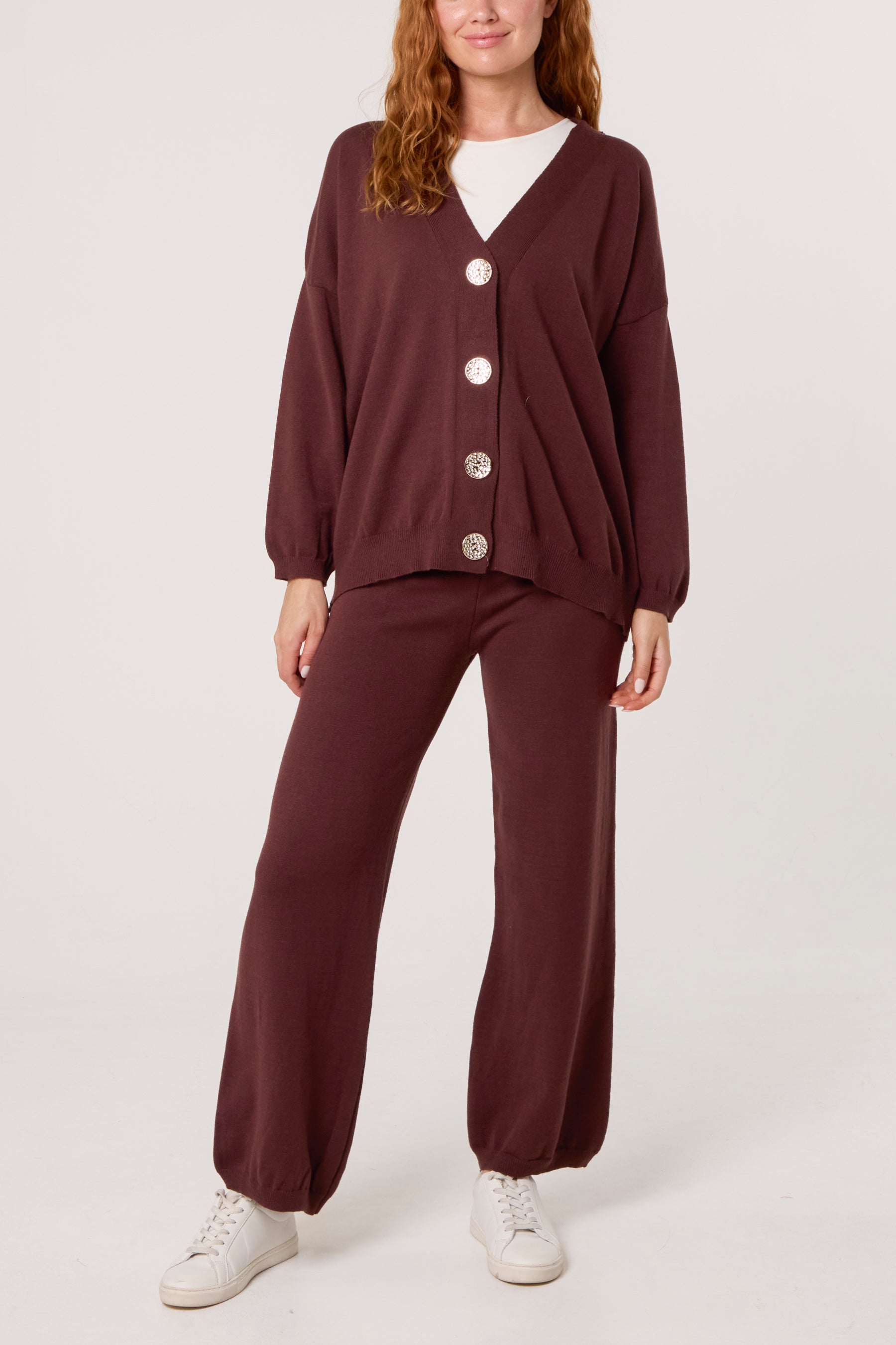 V-neck Cardigan & Trousers Set