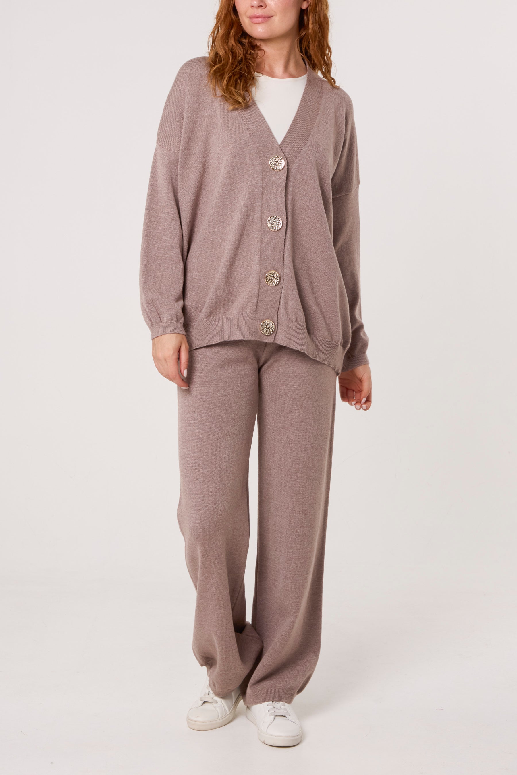 V-neck Cardigan & Trousers Set