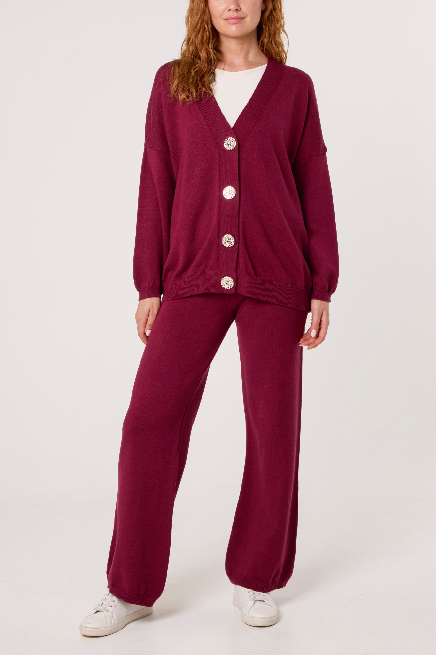 V-neck Cardigan & Trousers Set