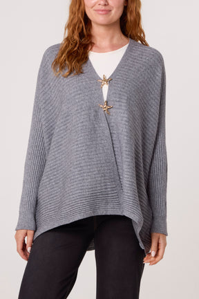 Ribbed Knit Star Buttons Cardigan