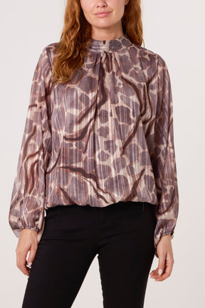 Lurex Pebble High Neck Blouse