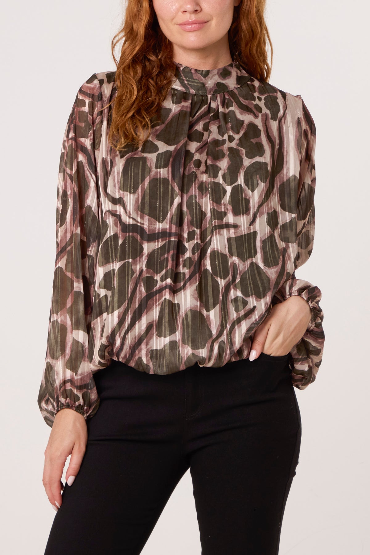 Lurex Pebble High Neck Blouse