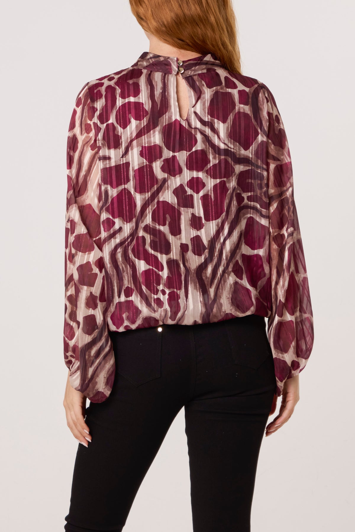 Lurex Pebble High Neck Blouse
