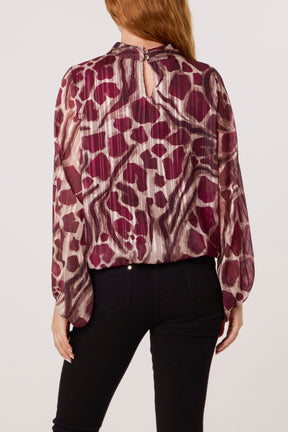 Lurex Pebble High Neck Blouse