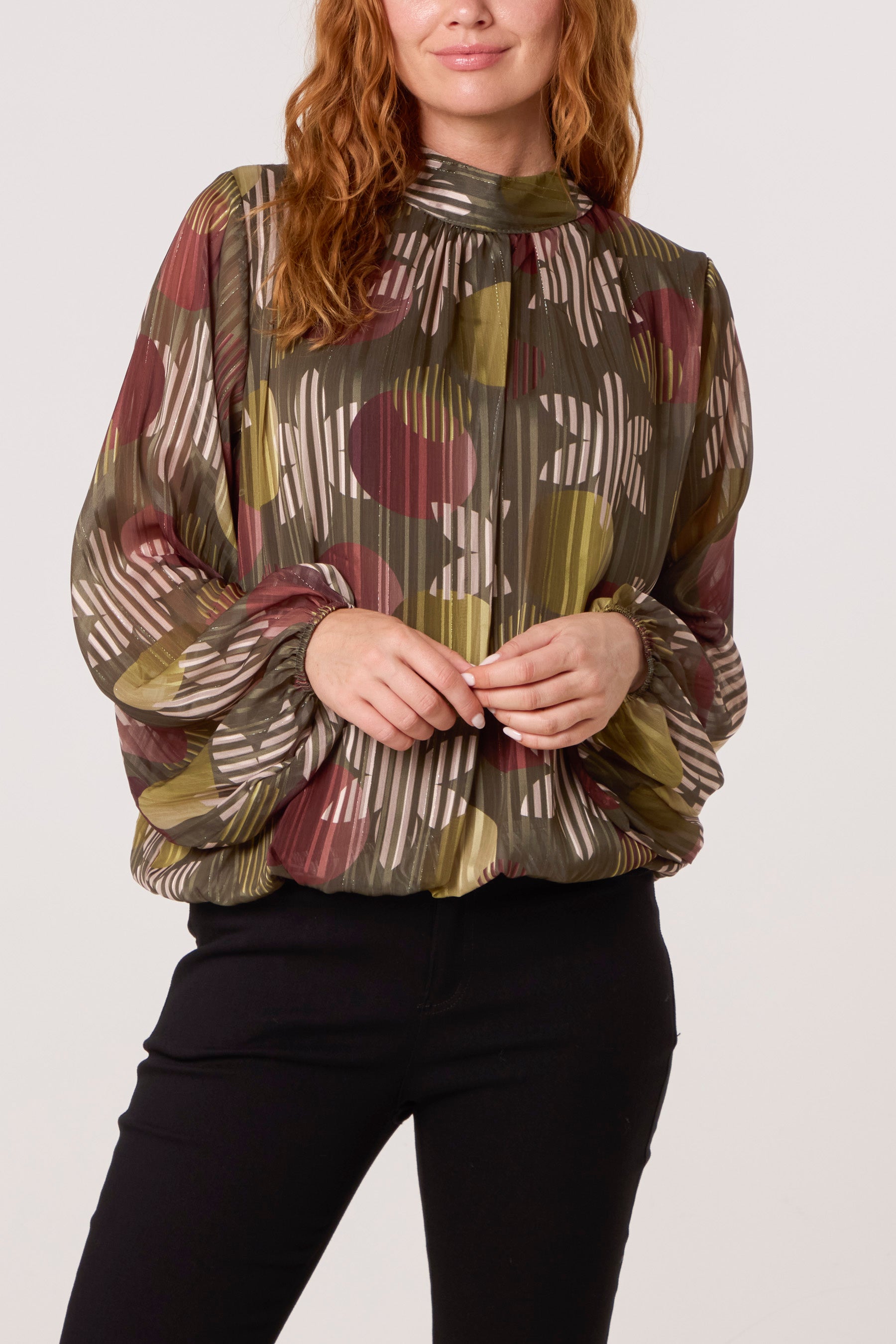 Lurex Circles High Neck Blouse