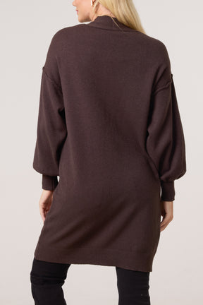 Longline Broch Detail Pockets Cardigan