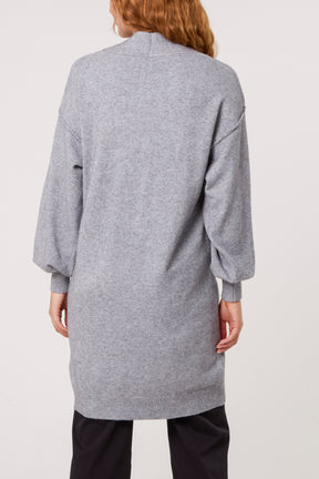 Longline Broch Detail Pockets Cardigan