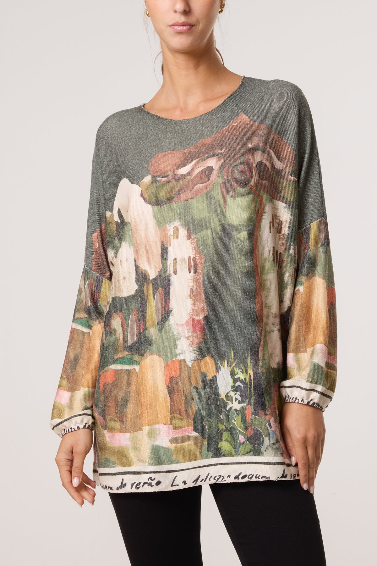 Landscape Print Fine Knit Jumper