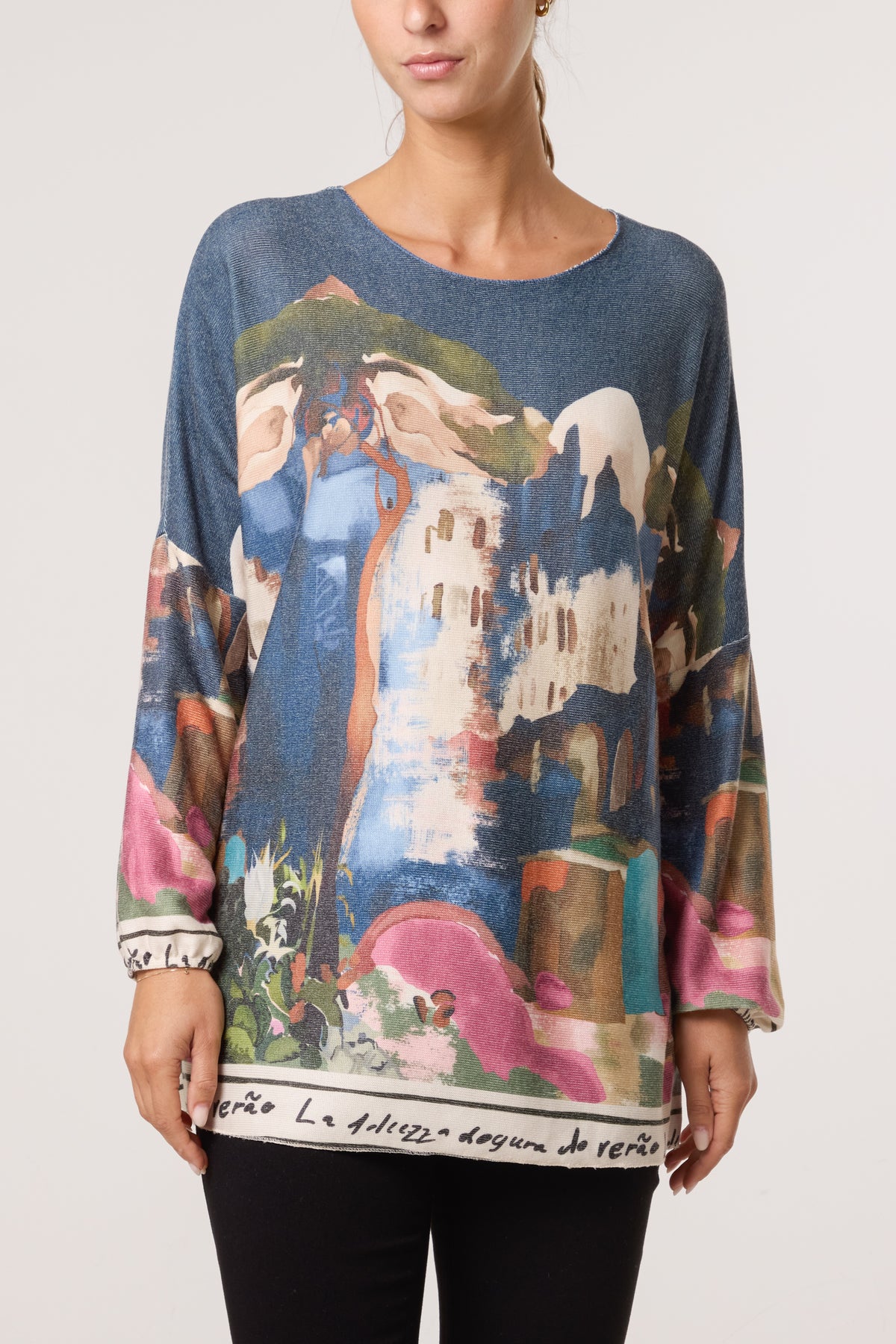 Landscape Print Fine Knit Jumper