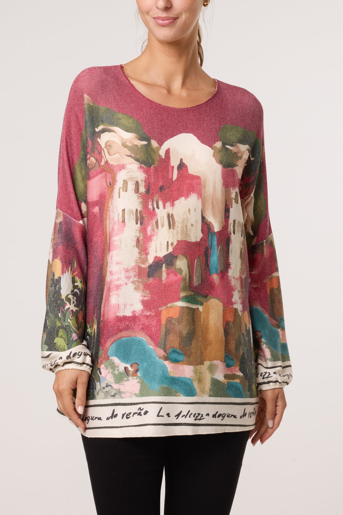 Landscape Print Fine Knit Jumper
