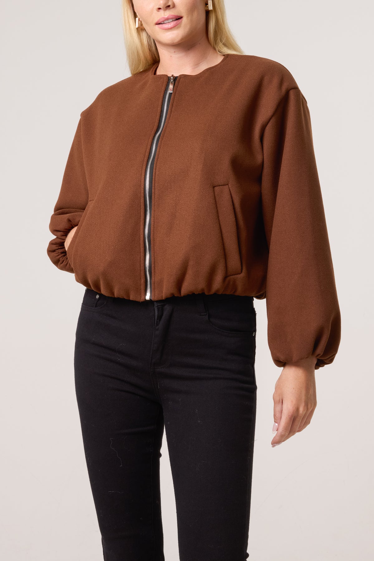 Soft Touch Zip Up Bomber Jacket