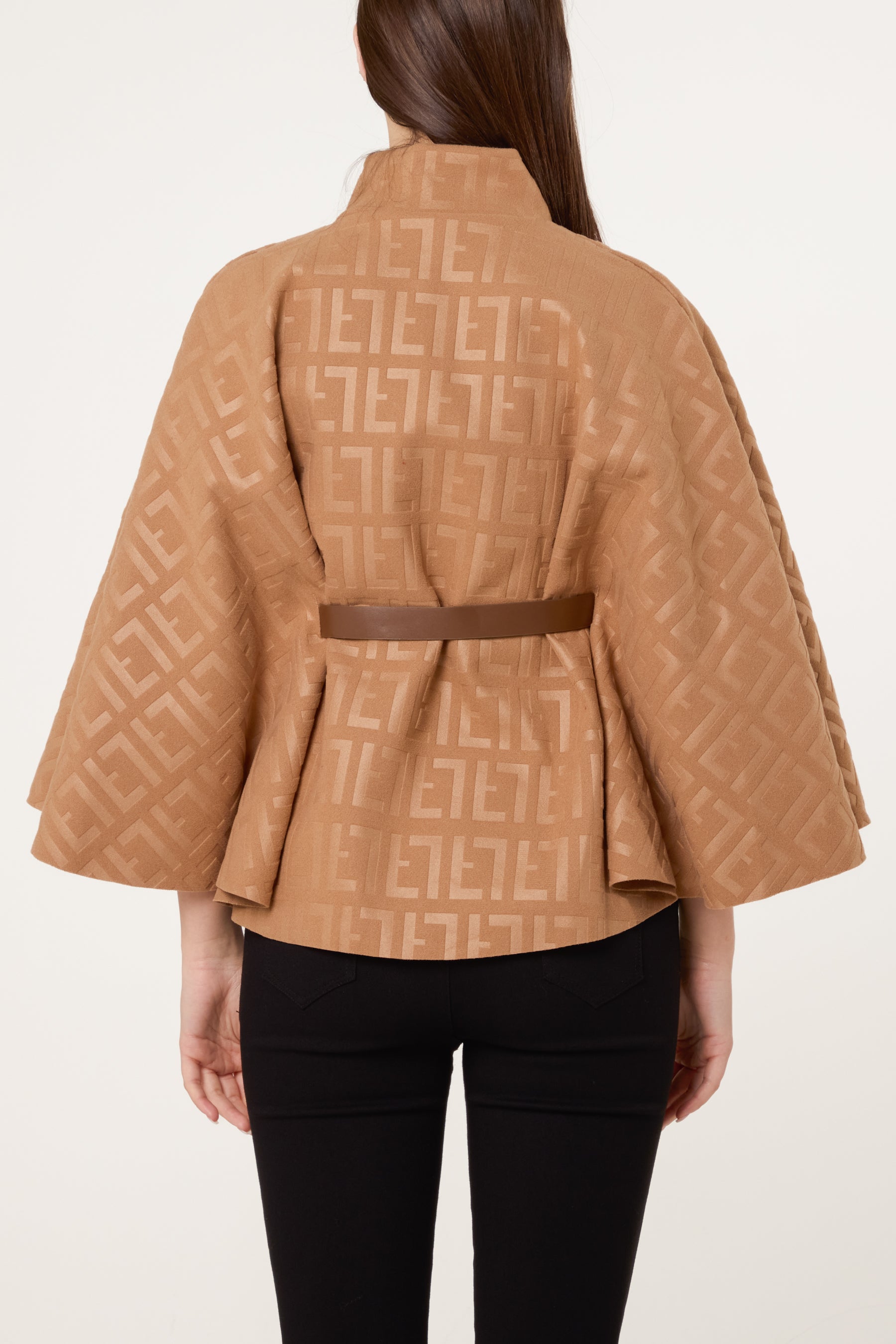 Printed High Neck Belted Cape