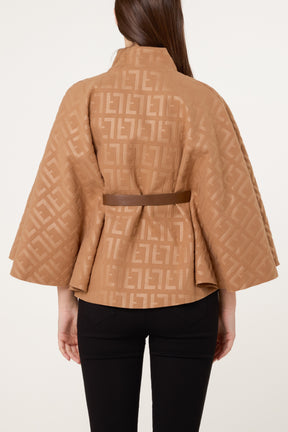 Printed High Neck Belted Cape