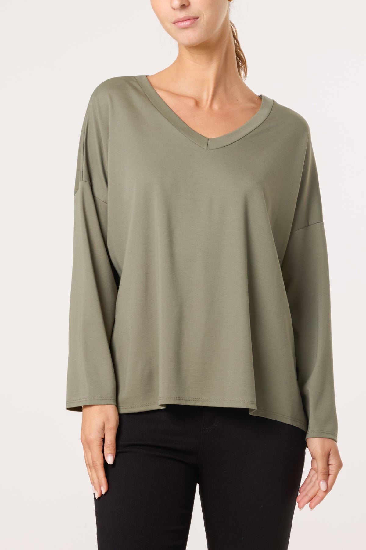 V-Neck Long Sleeve Basic T-Shirt