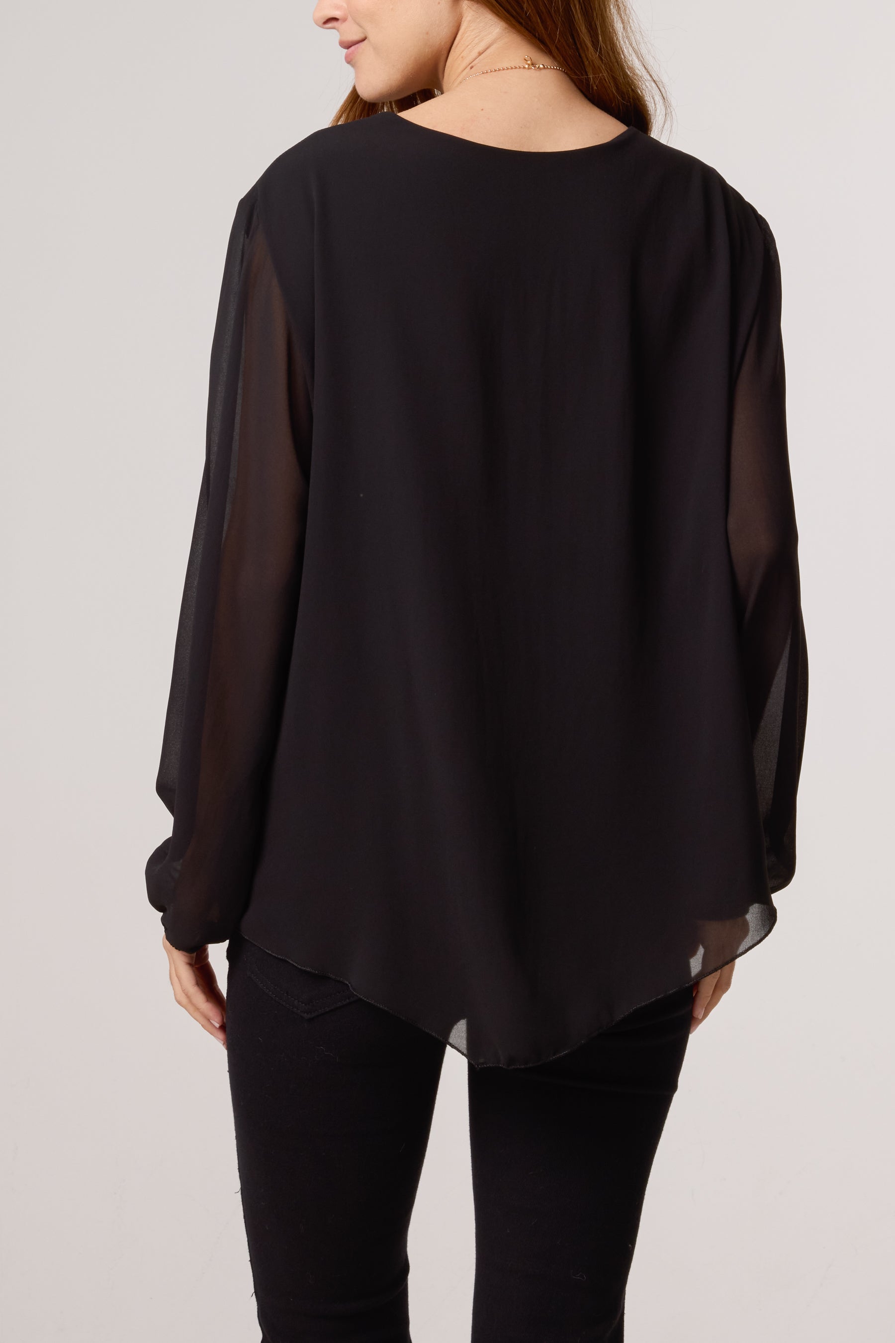 Necklace Tie Side Chiffon Blouse