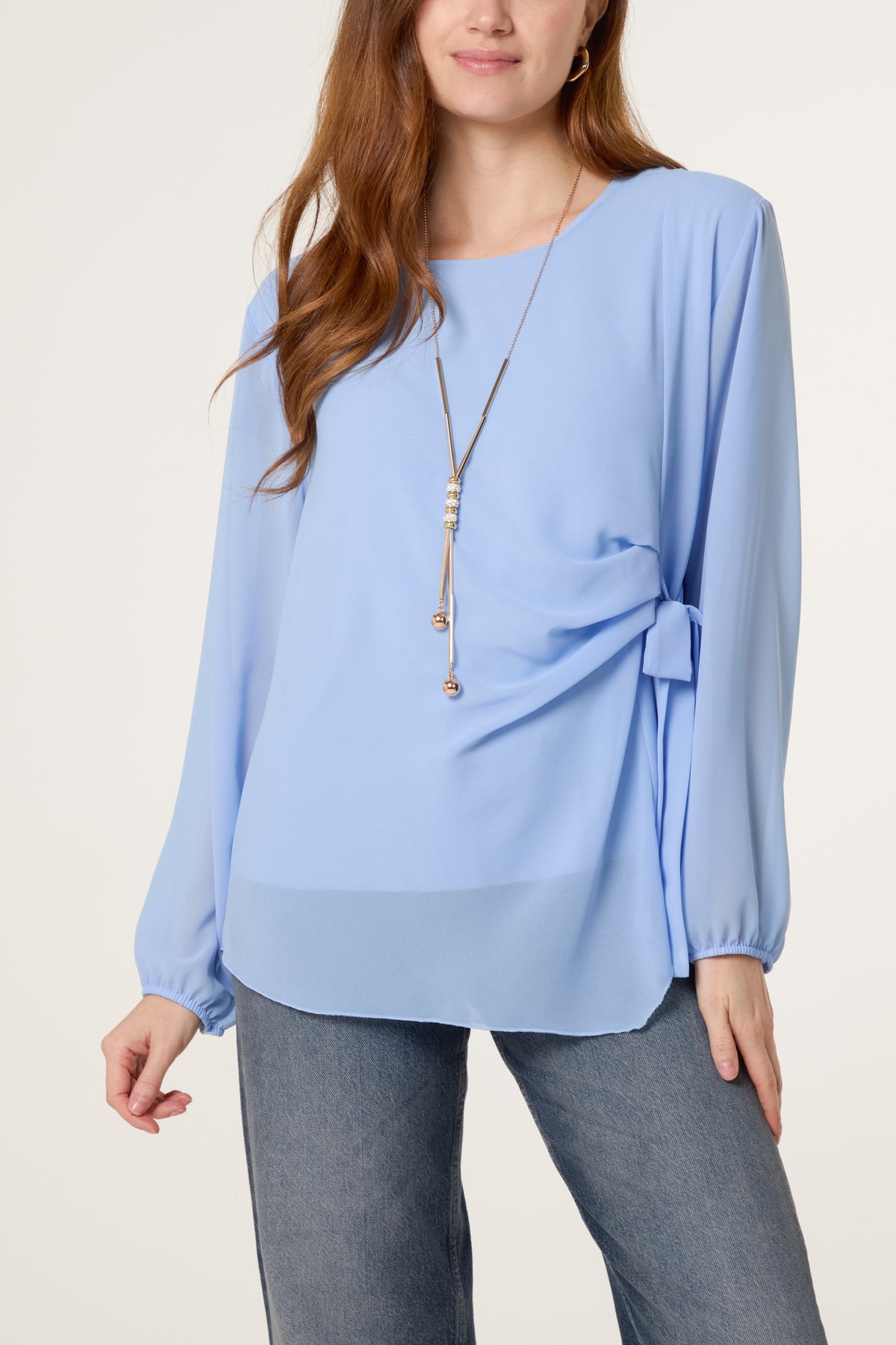 Necklace Tie Side Chiffon Blouse