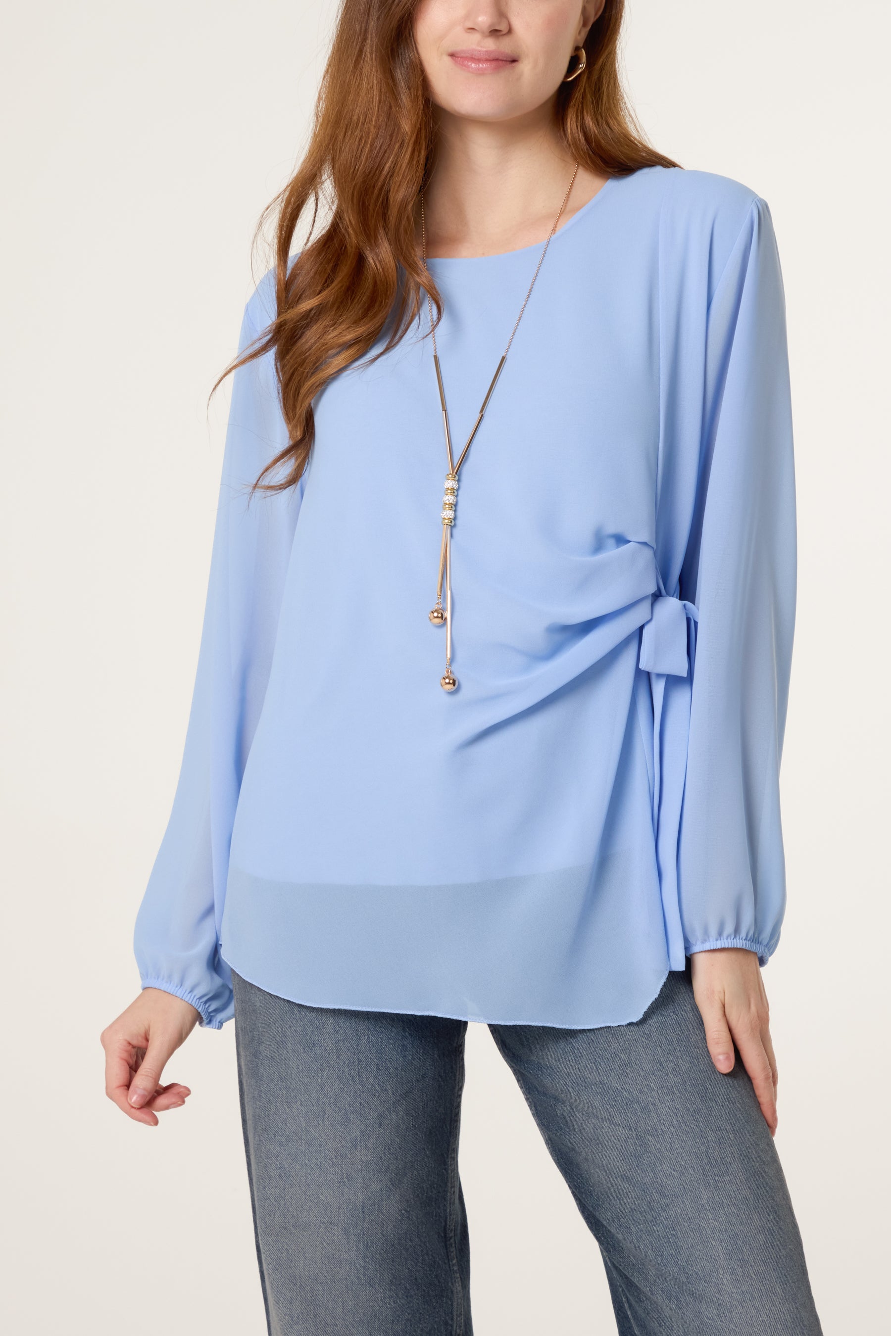 Necklace Tie Side Chiffon Blouse