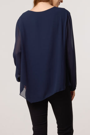 Necklace Tie Side Chiffon Blouse