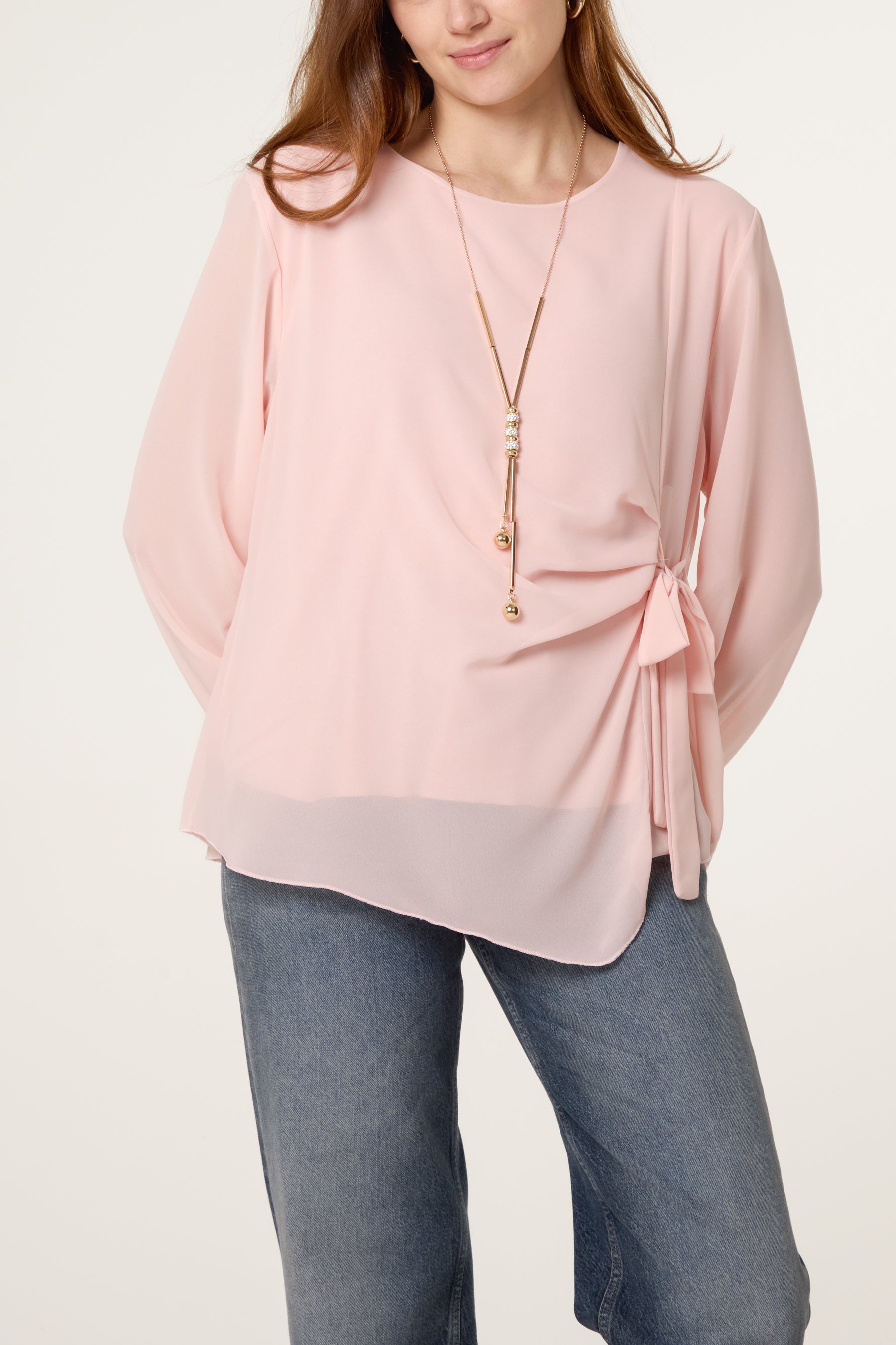 Necklace Tie Side Chiffon Blouse