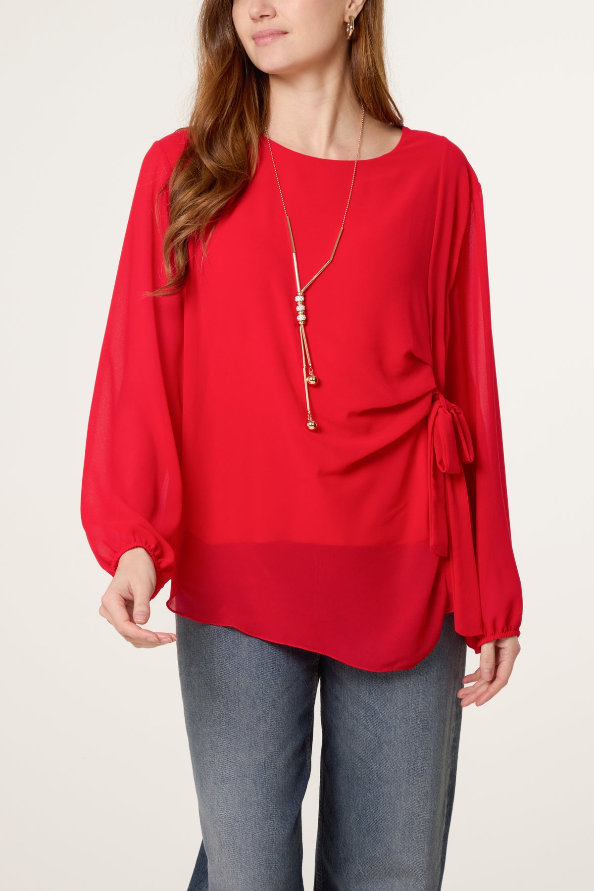 Necklace Tie Side Chiffon Blouse