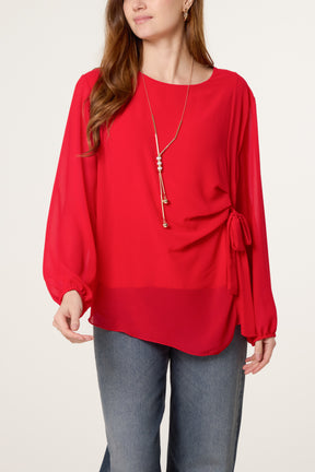 Necklace Tie Side Chiffon Blouse