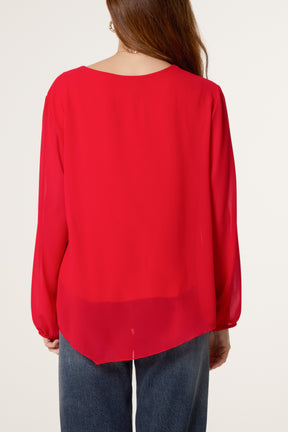 Necklace Tie Side Chiffon Blouse