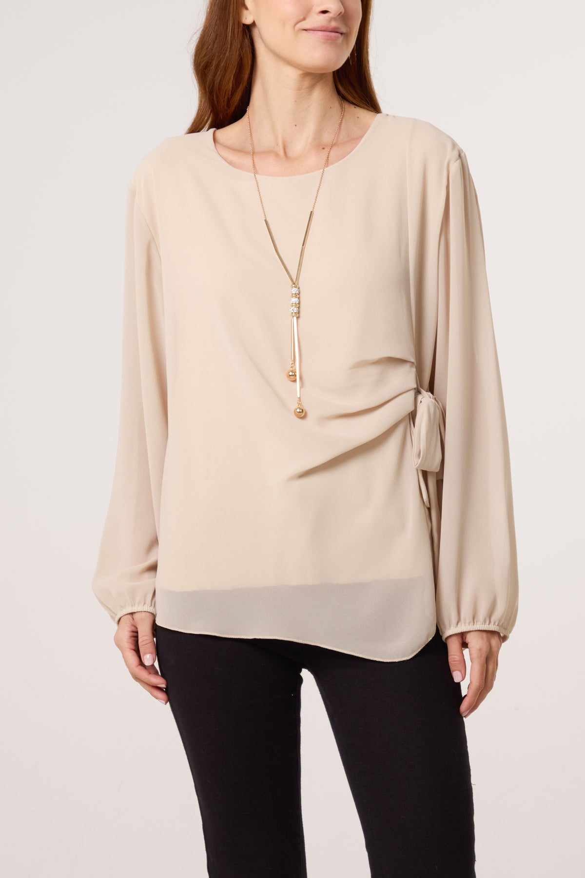 Necklace Tie Side Chiffon Blouse