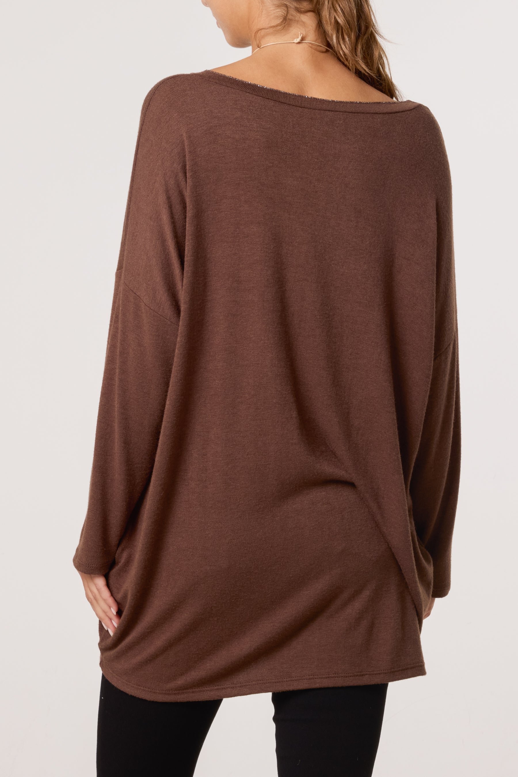 Necklace Lurex Trim Fine Knit Jumper