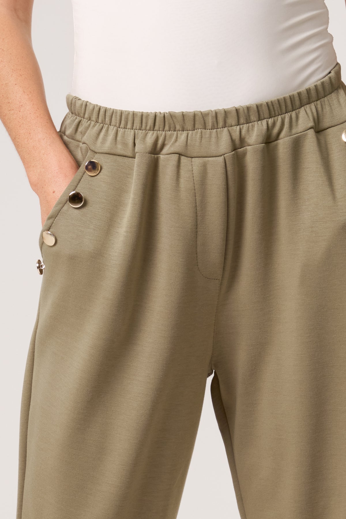 Gold Button Detail Soft Touch Trousers